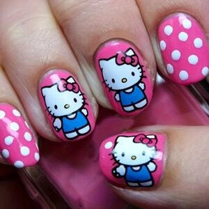 Reusable Cute Hello Kitty🎀 Pink & White Polka Dots Press On Nail Kit (OS)-Short